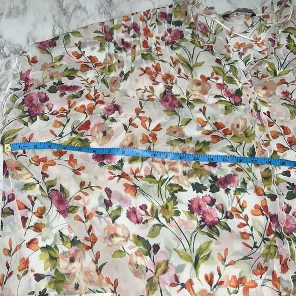 Zara Floral Spring Lightweight Oversized Sheer Ruffles VNeck Women Blouse Size S - Picture 3 of 7